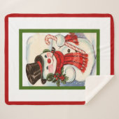 Vintager Retro Jolly Snowman in Top Hat Sherpadecke (Vorderseite (Horizontal))