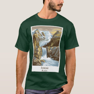 Vintager Retro Juneau Alaska Wasserfall und Gletsc T-Shirt