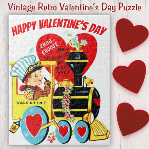 Vintager Retro-Junge am Zug Valentinstag Puzzle