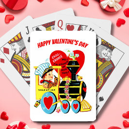 Vintager Retro-Junge am Zug Valentinstag Spielkarten
