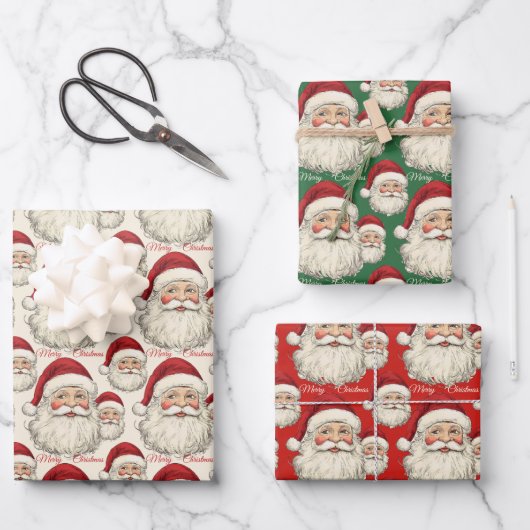 Vintager Retro lächelnd Santa Face Geschenkpapier Set (Vorderseite)