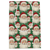 Vintager Retro lächelnd Santa Face Green Mittlere Geschenktüte (Vorderseite)