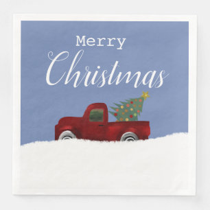 Vintager Retro-LKW mit Weihnachtsbaum Serviette