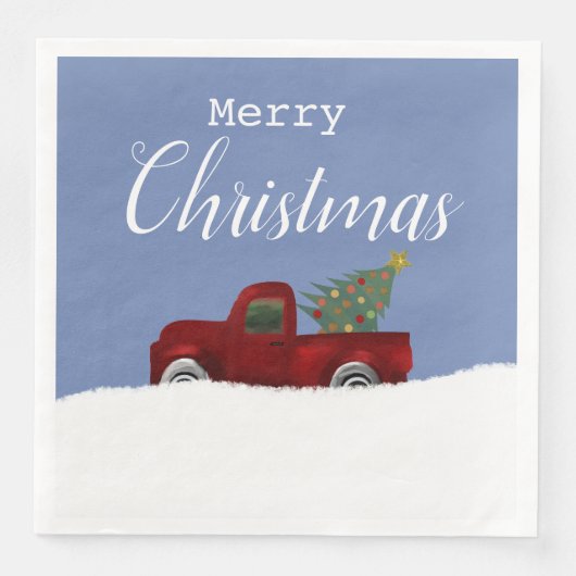 Vintager Retro-LKW mit Weihnachtsbaum Serviette (Vorderseite)