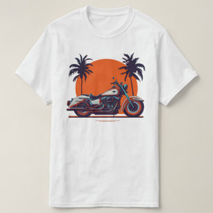 Vintager Retro Motorrad Sonnenuntergang Palmen Bik T-Shirt