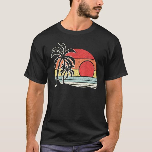 Vintager Retro Palm Tree Sonnenuntergang Tropical  T-Shirt (Vorderseite)
