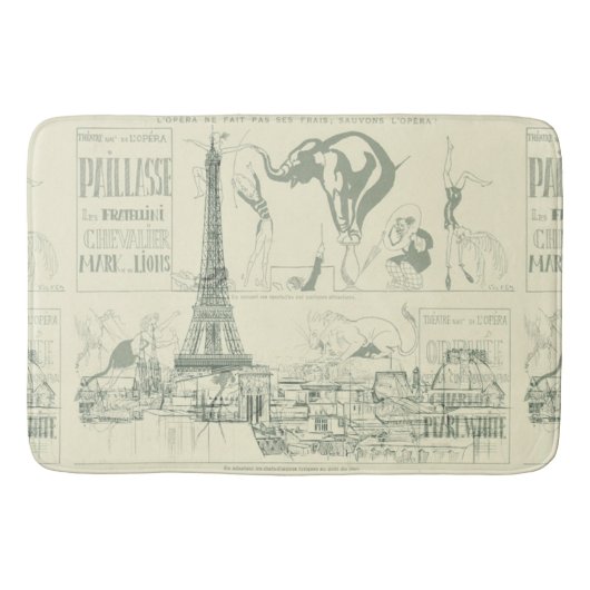 Vintager Retro Paris-Zirkus-Eiffel-Turm-Designer Badematte (Vorderseite)