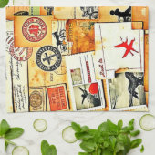 Vintager Retro Postkartenmix Geschirrtuch (Gefaltet)