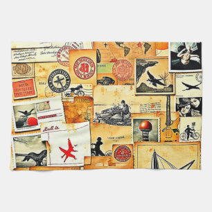 Vintager Retro Postkartenmix Geschirrtuch