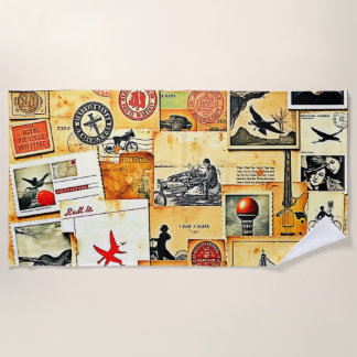 Vintager Retro Postkartenmix Strandtuch
