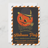 Vintager Retro Pumpkin Man mit Pipe Halloween Einladung (Vorderseite)