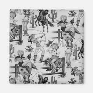 Vintager Retro Rodeo-Cowgirls-Kühlschrankmagnet Magnet