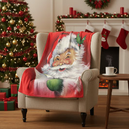 Vintager Retro Santa überprüft seine Liste Fleecedecke