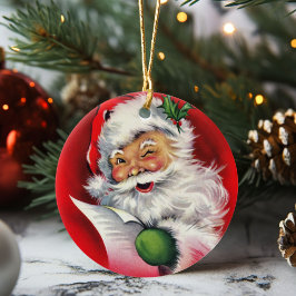 Vintager Retro Santa überprüft seine Liste Keramik Ornament