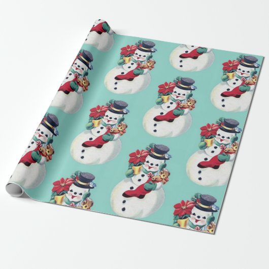 Vintager Retro-Schneemann Geschenkpapier (Ungerollt)