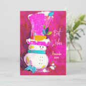 Vintager Retro-Schneemann Rosa Weihnachten (Stehend Vorderseite)