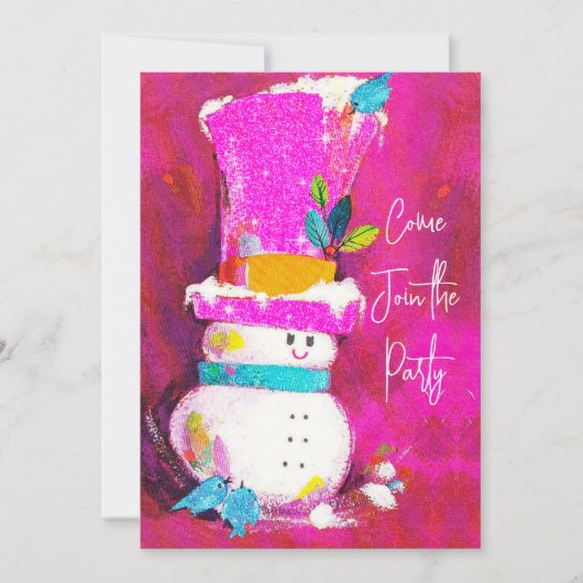 Vintager Retro-Schneemann Rosa Weihnachten Einladung (Vorderseite)