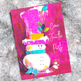 Vintager Retro-Schneemann Rosa Weihnachten Einladung
