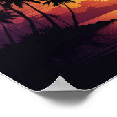 Vintager Retro-Sonnenuntergang mit Palmen Poster (Ecke)
