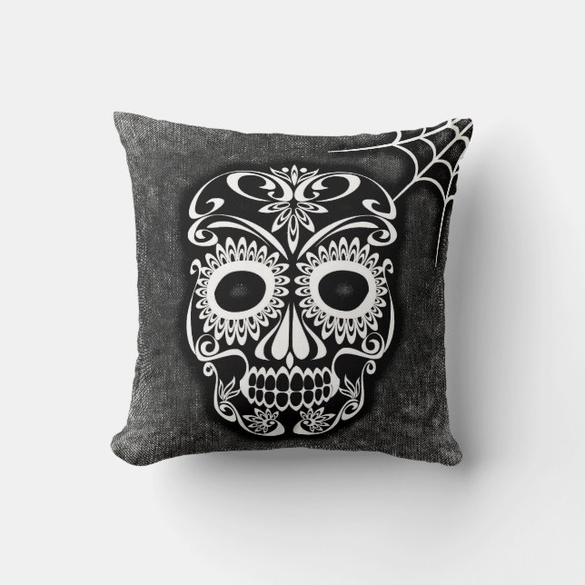 Vintager Retro-Stil-Skull & Crossbones-Cobweb Kissen (Vorderseite)