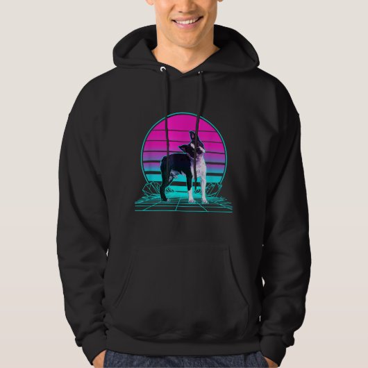 Vintager Retro Sunset Boston Terrier T - Shirt (Vorderseite)