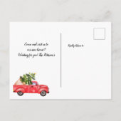 Vintager Retro-Truck Weihnachtsbaumholz bewegt Ankündigungspostkarte (Rückseite)