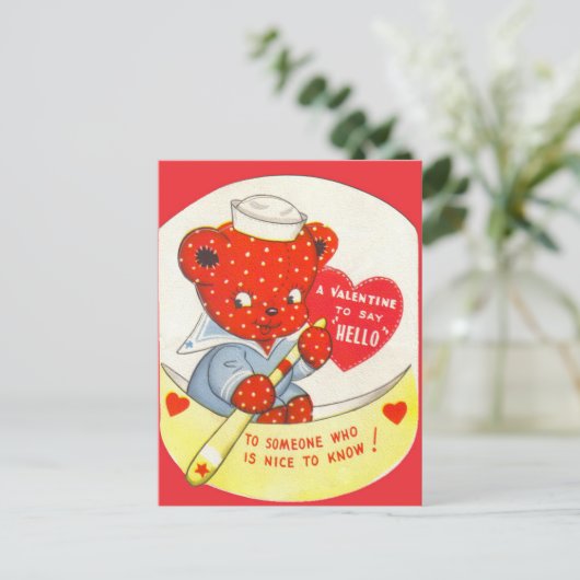 Vintager Retro-Valentinbär Postkarte (Stehend Vorderseite)