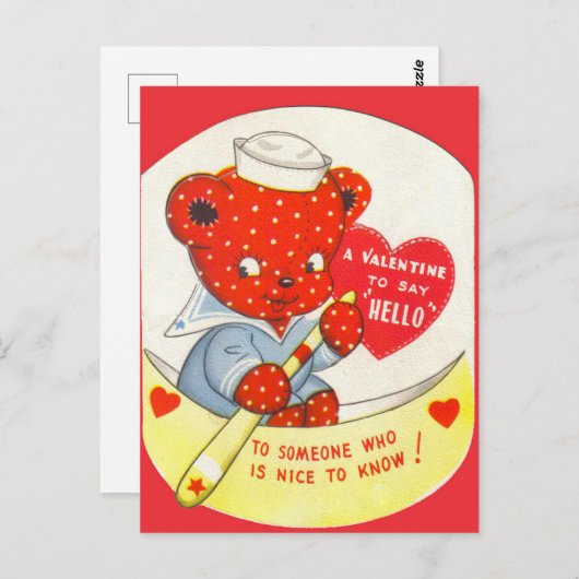 Vintager Retro-Valentinbär Postkarte (Vorne/Hinten)