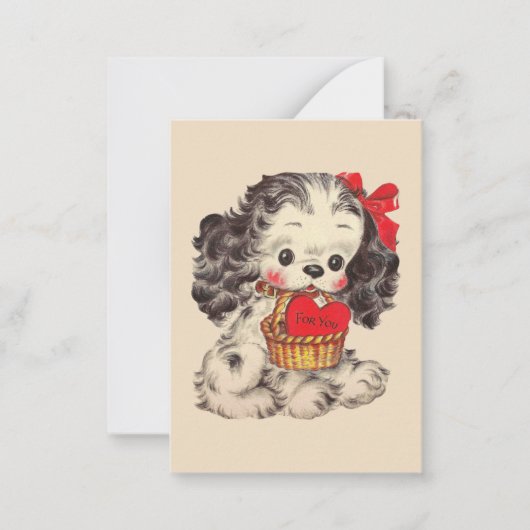 Vintager Retro-Valentinhund füttert Mitteilungskarte (Vorderseite)
