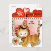 Vintager Retro-Valentinlion Feiertagspostkarte (Vorne/Hinten)