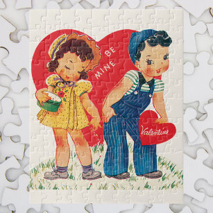 Vintager Retro-Valentinstag, Herz für Mädchen und  Puzzle
