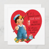 Vintager Retro-Valentinstag, Junge Angelherzen Feiertagskarte (Vorne/Hinten)