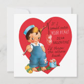 Vintager Retro-Valentinstag, Junge Angelherzen Feiertagskarte (Vorderseite)