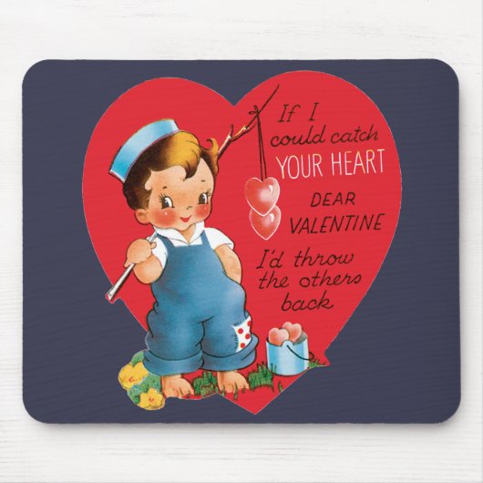 Vintager Retro-Valentinstag, Junge Angelherzen Mousepad (Vorne)