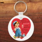 Vintager Retro-Valentinstag, Junge Angelherzen Schlüsselanhänger (Vorderseite)