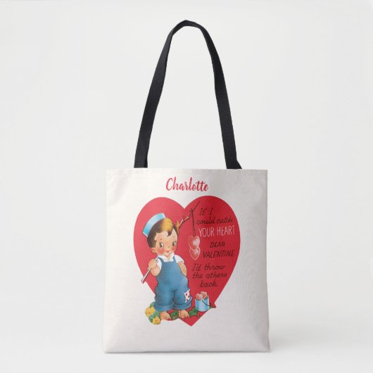 Vintager Retro-Valentinstag, Junge Angelherzen Tasche (Vorderseite)