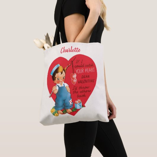 Vintager Retro-Valentinstag, Junge Angelherzen Tasche (Von Nahem)