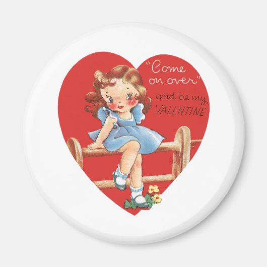 Vintager Retro-Valentinstag, Mädchen auf einem Zau Magnet (Vorne)