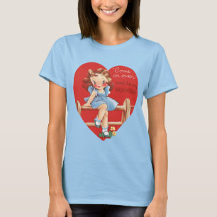 Vintager Retro-Valentinstag, Mädchen auf einem Zau T-Shirt