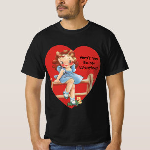 Vintager Retro-Valentinstag, Mädchen auf einem Zau T-Shirt