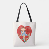 Vintager Retro-Valentinstag, Mädchen auf einem Zau Tasche (Rückseite)