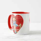 Vintager Retro-Valentinstag, Mädchen auf einem Zau Tasse (Vorderseite Links)