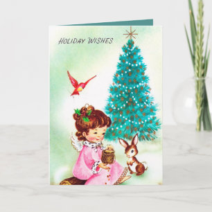 Vintager Retro Weihnachts-Engel mit Textkarte Feiertagskarte