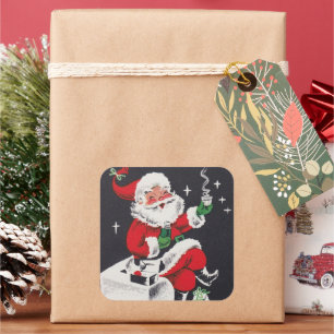 Vintager Retro Weihnachts Weihnachtsfest Weihnacht Quadratischer Aufkleber