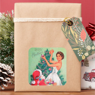 Vintager Retro-Weihnachtsaufkleber Quadratischer Aufkleber