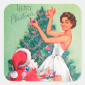Vintager Retro-Weihnachtsaufkleber Quadratischer Aufkleber (Vorderseite)