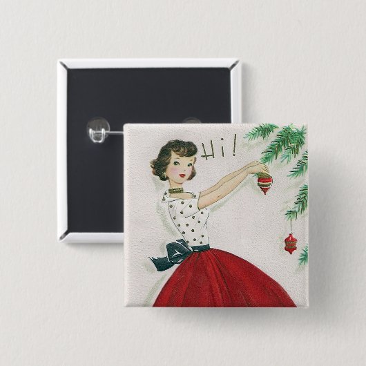 Vintager retro Weihnachtsdamen-Spaßknopf Button (Vorne & Hinten)