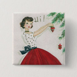 Vintager retro Weihnachtsdamen-Spaßknopf Button