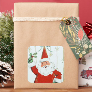 Vintager retro Weihnachtsfeiertags-Sankt-Aufkleber Quadratischer Aufkleber