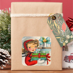 Vintager Retro Weihnachtsgeschenksticker Quadratischer Aufkleber